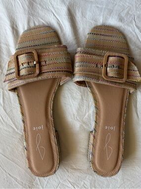 Joie Tan Multicolor Striped Slide Sandals with Buckle